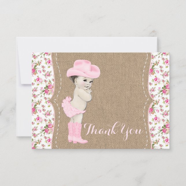 Cowgirl Babydusche Danke Karte (Vorderseite)