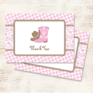 Cowgirl Babydusche Danke, pink und braun Dankeskarte