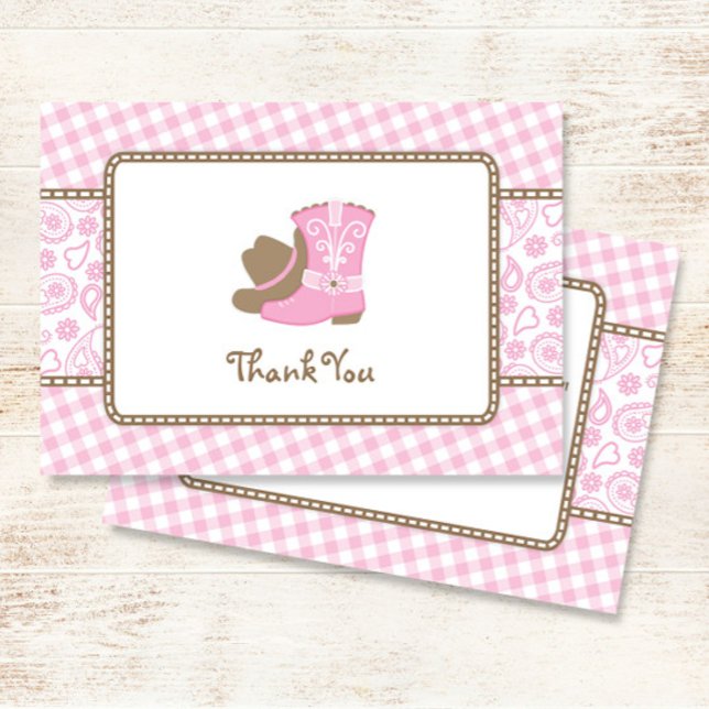 Cowgirl Babydusche Danke, pink und braun Dankeskarte (Von Creator hochgeladen)
