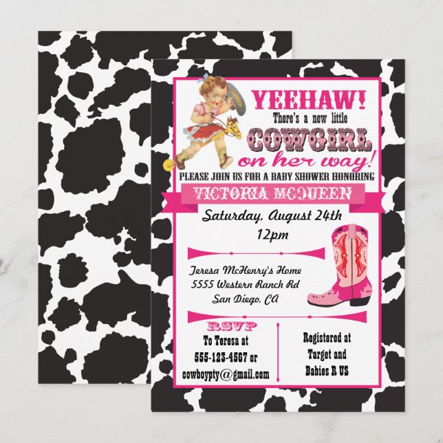 Cowgirl Babydusche Einladung (Vorne/Hinten)