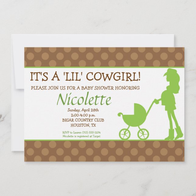 Cowgirl Babydusche Einladung (Vorderseite)