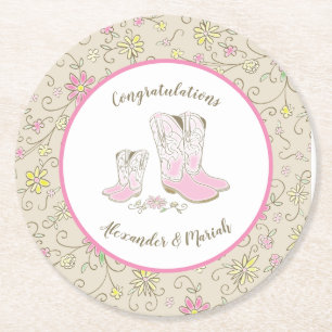 Cowgirl Babydusche Runder Pappuntersetzer