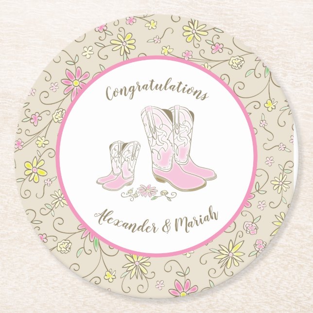 Cowgirl Babydusche Runder Pappuntersetzer (Vorderseite)
