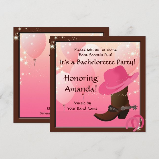 Cowgirl Bachelorette Party Invitation personnalisé (Devant / Derrière)