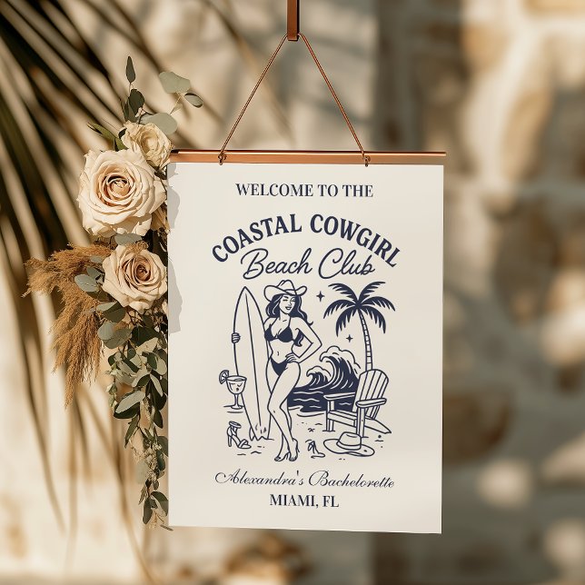 Cowgirl Beach Club Bachelorette Wandteppich Mit Holzrahmen (Von Creator hochgeladen)