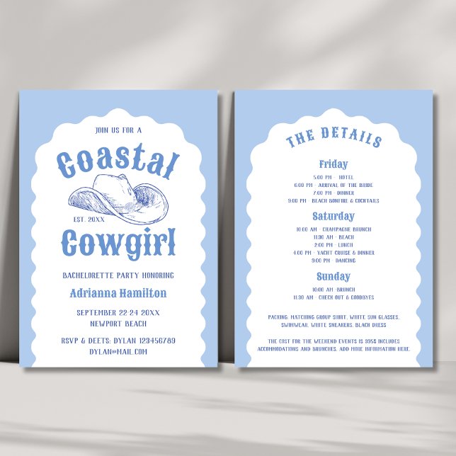 Cowgirl Beach Wavy Junggeselinnen-Abschied Einladung (Coastal Cowgirl Beach Wavy Bachelorette Party Invitation)