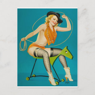 Cowgirl beim Pferd Einfangen Pin Up Postkarte