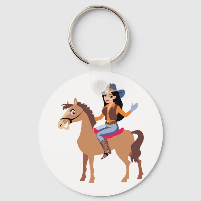 Cowgirl beim Reiten eines Pferdes Schlüsselanhänge Schlüsselanhänger (Vorderseite)