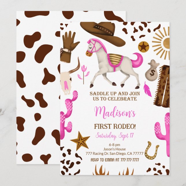 Cowgirl Birthday Einladung (Vorne/Hinten)