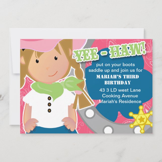 Cowgirl Birthday Einladung Blonde (Vorderseite)