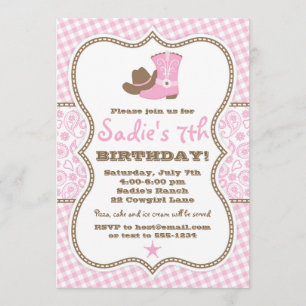 Cowgirl Birthday Einladung, Pink Brown Paisley Einladung
