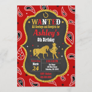 Cowgirl Birthday Einladung / Western / Glitzer