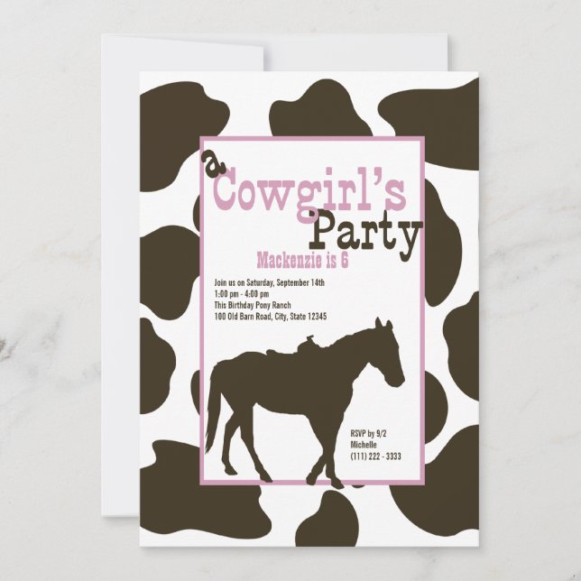 Cowgirl Birthday Party Einladung (Vorderseite)