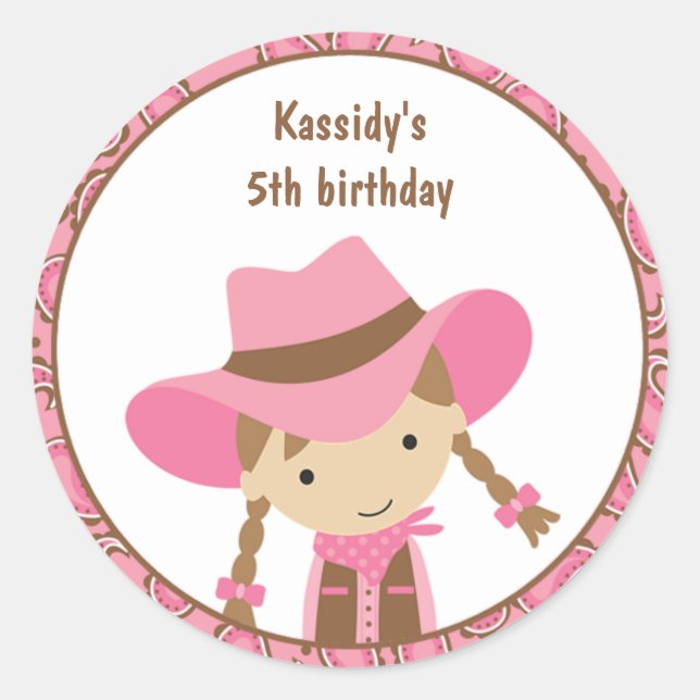 Cowgirl Birthday Stickers (Vorderseite)