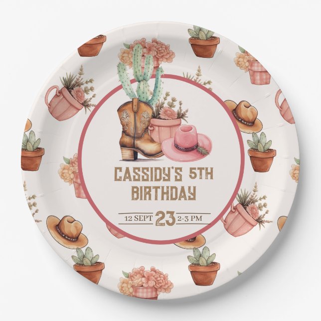 Cowgirl Birthday Thema Party Wildwest Western Pappteller (Vorderseite)