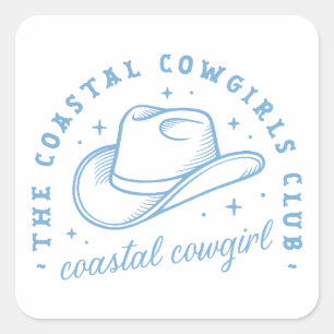 Cowgirl blaue ästhetische Mädchen an der Küste pas Quadratischer Aufkleber