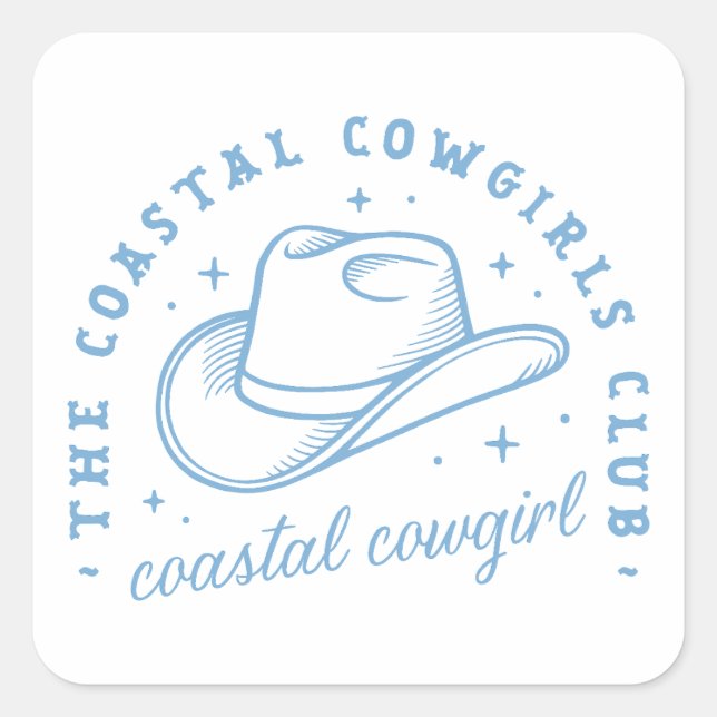 Cowgirl blaue ästhetische Mädchen an der Küste pas Quadratischer Aufkleber (Vorderseite)