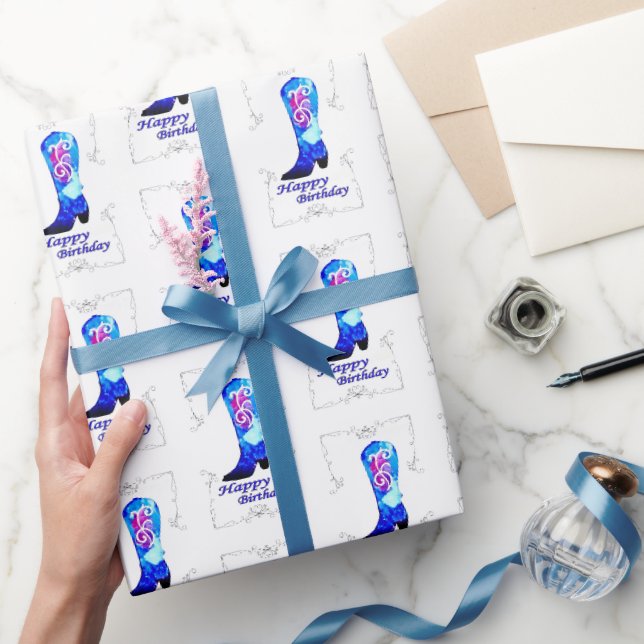 Cowgirl Boot Birthday Wrapping Paper Geschenkpapier (Schenken)
