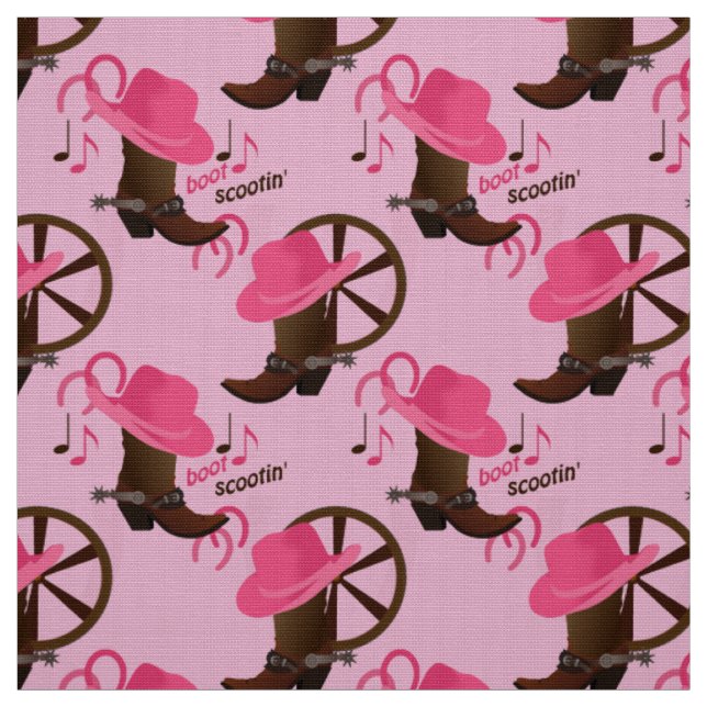 Cowgirl Boot Scootin Design Pink Stoff (Muster)