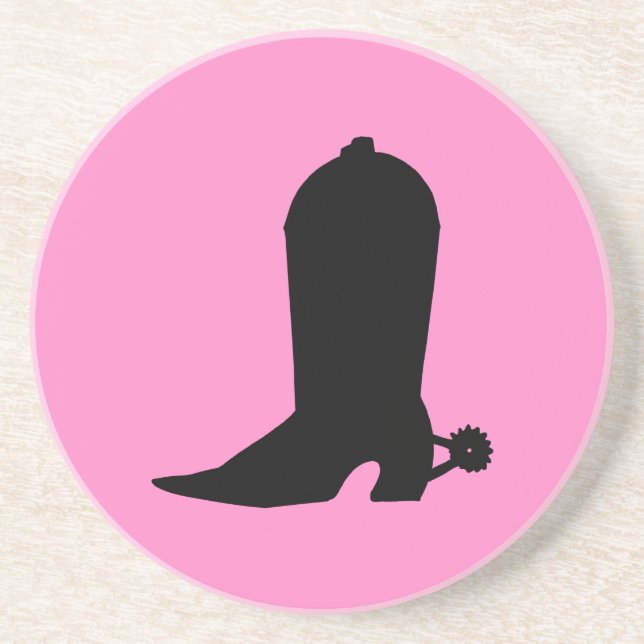 Cowgirl Boot-Silhouette auf rosa Sandstein Untersetzer (Vorne)