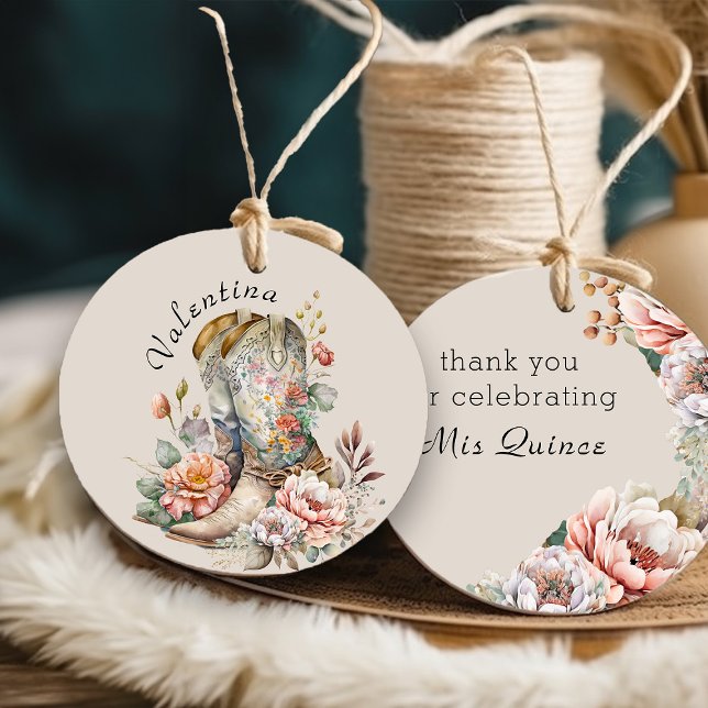 Cowgirl Boots Boho Floral Mis Quince Vielen Dank Geschenkanhänger (Favor Tags from my Boho Floral Cowgirl Boots Quinceanera Collection)