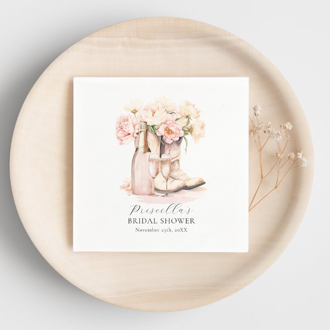 Cowgirl Boots Bubbly Peonies BRAUTPARTY Serviette (Cowgirl Boots Bubbly Peonies BRIDAL SHOWER Napkins)
