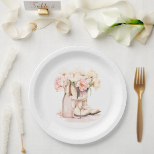 Cowgirl Boots Peonies Blush Pink BRAUTPARTY Pappteller