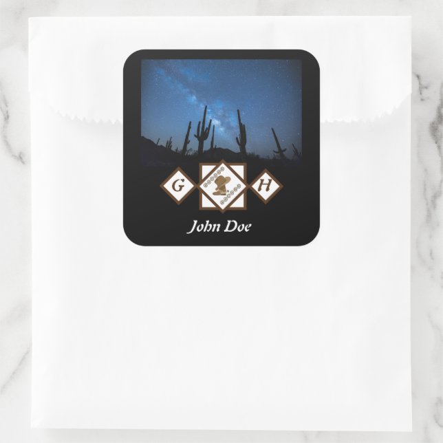 Cowgirl Boots und Cowboy Hat Monogram Foto Quadratischer Aufkleber (Tasche)