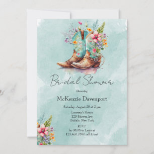 Cowgirl Boots Wildblumen Aqua Brautparty Einladung