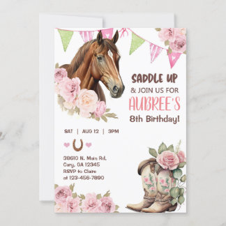 Cowgirl, braunes Pferd, Reiten, Mädchen zum Geburt Einladung