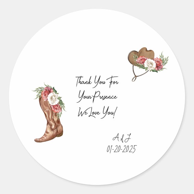 COWGIRL BRIDAL SHOWER THANK YOU  RUNDER AUFKLEBER (Vorderseite)