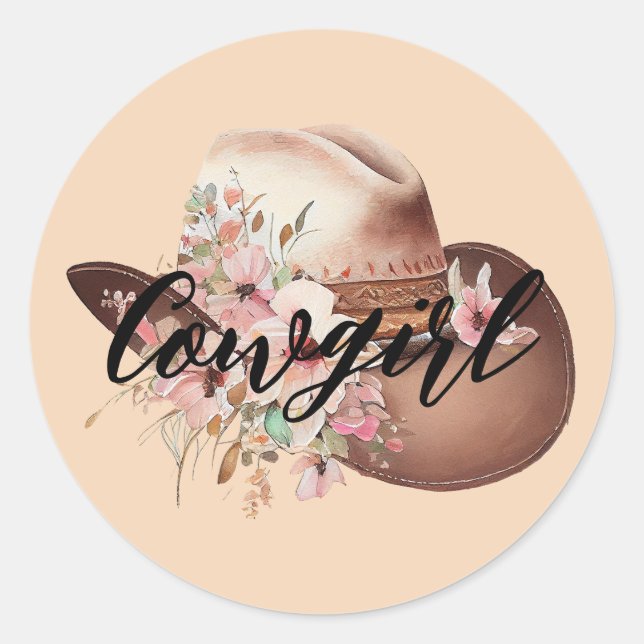 Cowgirl Brown White Cowhide Western Runder Aufkleber (Vorderseite)