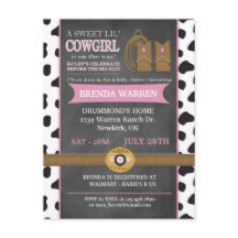 Cowgirl Chalkboard Kinderdusche Einladung Postkart