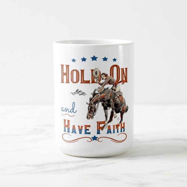 Cowgirl Christlicher T - Shirt, Bucking Horse Kaffeetasse (Mittel)