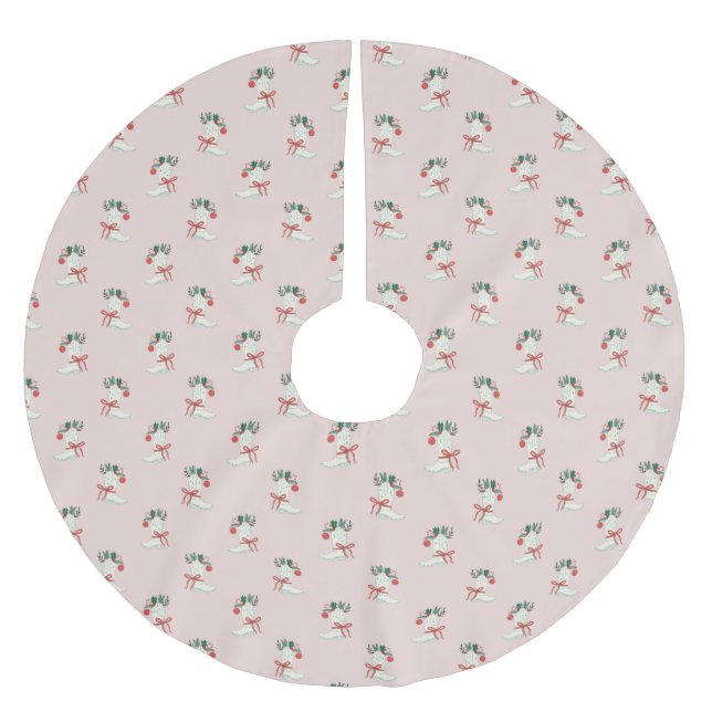 Cowgirl Christmas Boot Pattern Tree Skirt Polyester Weihnachtsbaumdecke (Vorderseite)