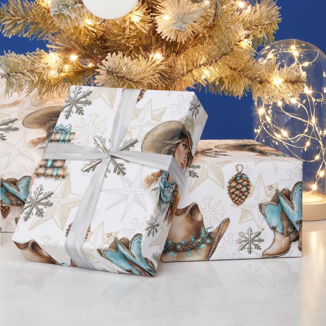 Cowgirl Christmas Geschenkpapier (Feiertage)