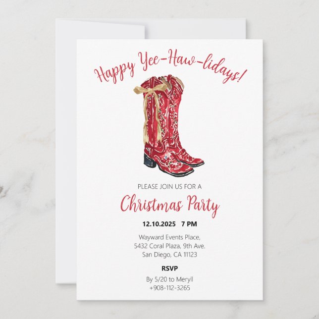 Cowgirl Christmas Watercolor lädt ein Einladung (Vorderseite)