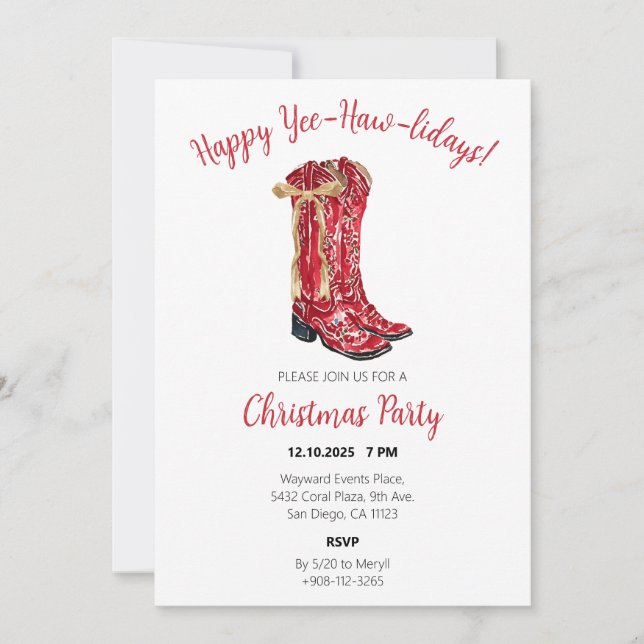 Cowgirl Christmas Watercolor lädt ein Einladung (Vorderseite)
