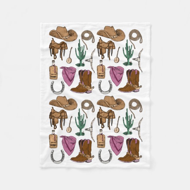 Cowgirl Collage Cosy Blanket - Western, Rosa und Fleecedecke (Vorderseite)