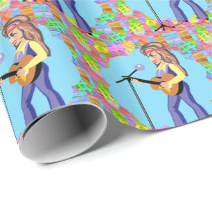Cowgirl Country Western Sängerin mit Gitarre Geschenkpapier