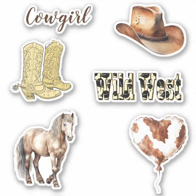 Cowgirl Cowboy Boots Hat Horse Birthday Aufkleber (Vorderseite)
