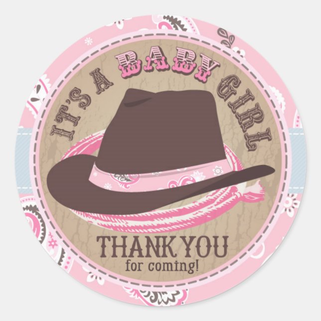 Cowgirl Cowboy Hat Western Babydusche Runder Aufkleber (Vorderseite)