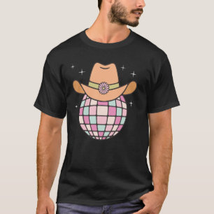Cowgirl Cowboy Hut Disco Lichtkugel Rosa Blume We T-Shirt