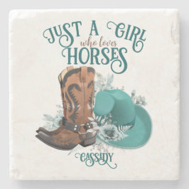 Cowgirl Cowboy Stiefel, dass Girl Liebe Pferde Nam Steinuntersetzer