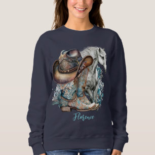 Cowgirl Cowboy Stiefel hat Blumenstrauß Western Sweatshirt