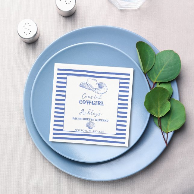 Cowgirl Cowgirl Bachelorette Wochenende gedruckt Serviette (Coastal Cowgirl Bachelorette weekend personalized printed Napkins last toast on a coast table decor)