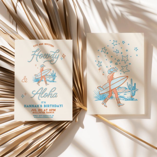 Cowgirl Cowgirl Birthday Western Beach Party Blue Einladung (Coastal Cowgirl Birthday Western Beach Party Blue Invitation)