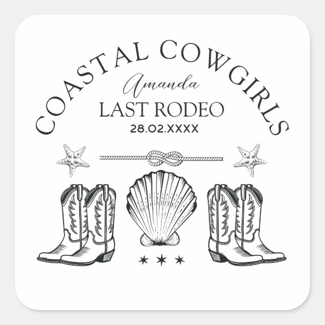 Cowgirl Cowgirl Boots Western Junggeselinnen-Absch Quadratischer Aufkleber (Vorderseite)
