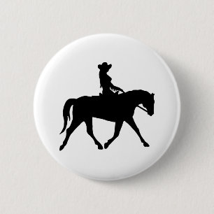 Cowgirl, das ihr Pferd reitet Button
