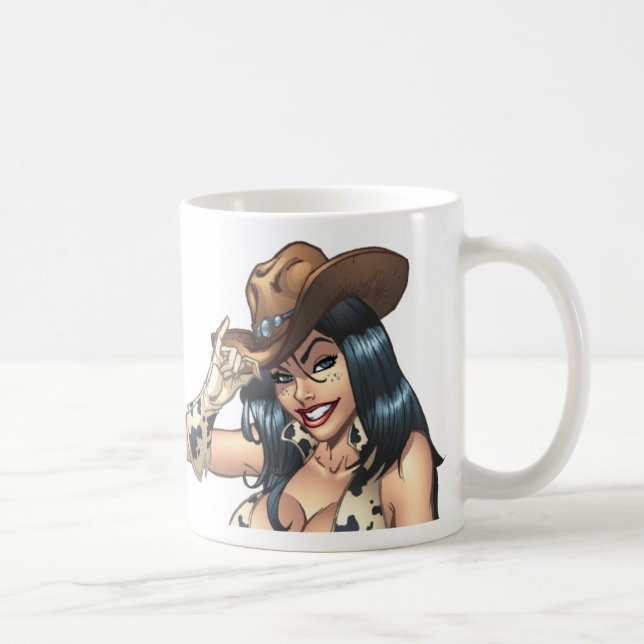 Cowgirl, das ihre Cowboyhut-Illustration spitzt Kaffeetasse (Rechts)
